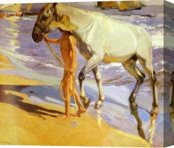 Horse Canvas Paintings - El bano del caballo [The Horse's Bath] by Joaquin Sorolla y Bastida